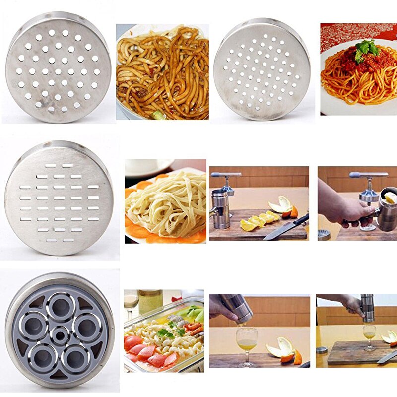 Stainless Steel Manual Noodle Maker With 5 Molds Spaghetti Press Pasta Machine Vegetable Fruit Juicer Pressing Spaghetti Machine