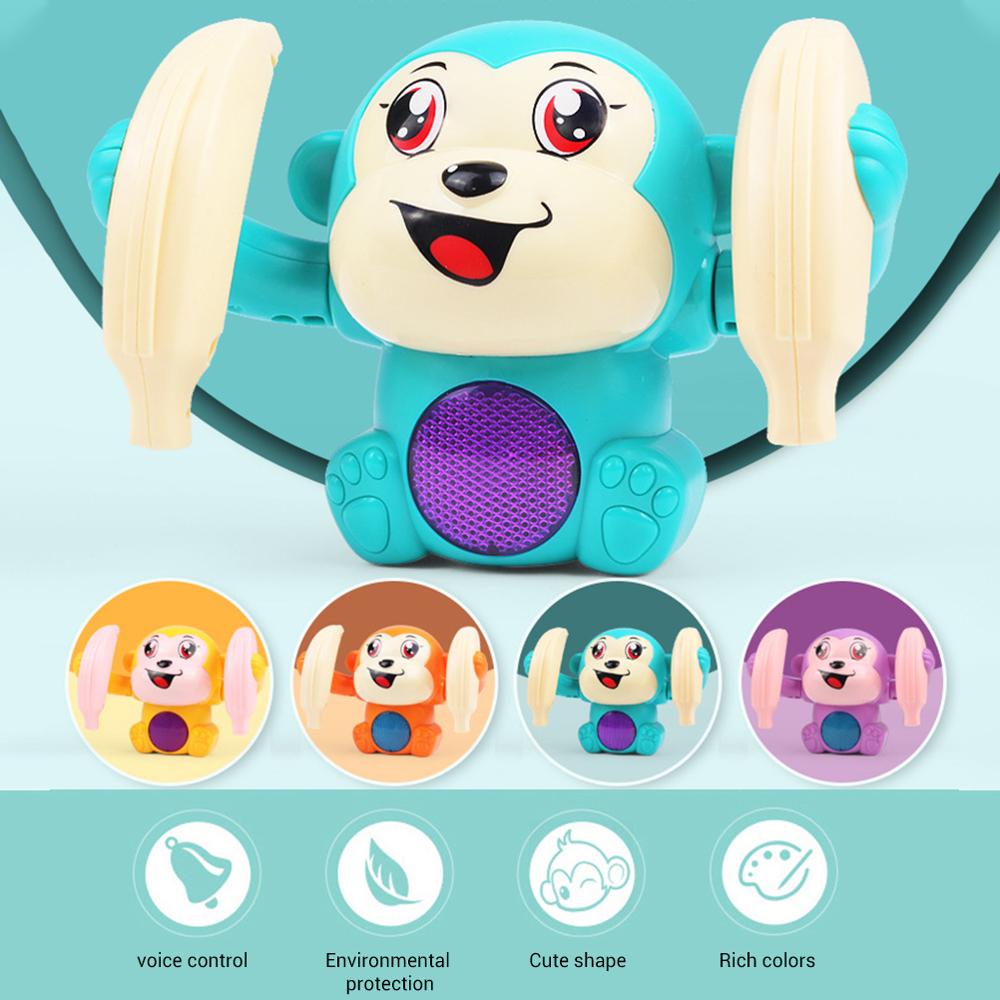 Newest Electric Flipping Monkey Toy Light Music Children Animal Model Toy Voice Control Induction Cartoon Rolling Baby Toys