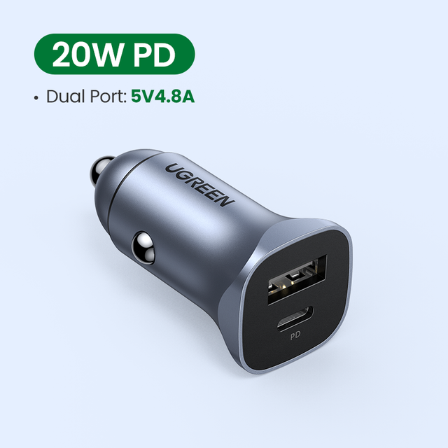 UGREEN PD Car Charger Quick Charge 4.0 3.0 QC USB Charger for Xiaomi QC4.0 QC3.0 20W Type C PD Car Charging for iPhone 13 12 Xs: PD20W Car Charger