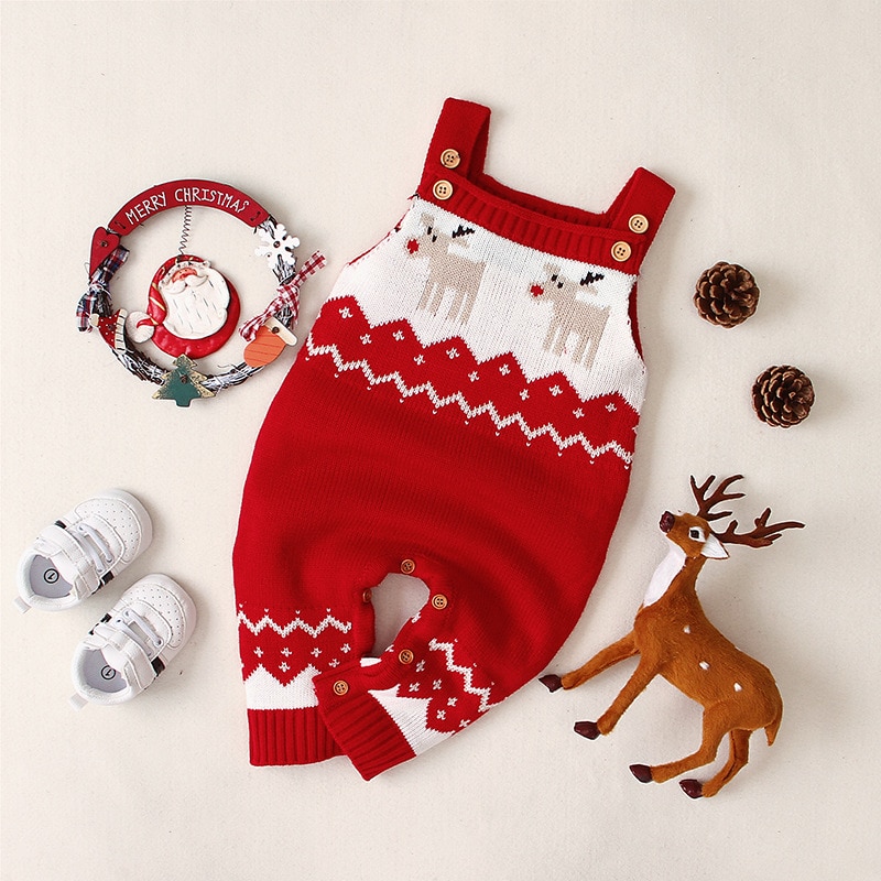 Macacão de natal do bebê traje meninos meninas dos desenhos animados suspensórios macacão roupas outono inverno bebê crianças sem mangas tricô macacão