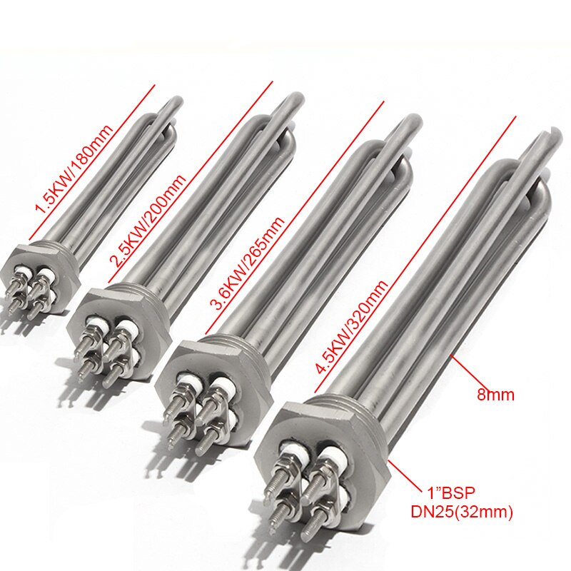 1" BSP Thread Boiler Steam Water Heater Immersion Heating Element Heating Element All 304SUS 240V 1.5KW/2.5KW/3.6KW/4.5KW