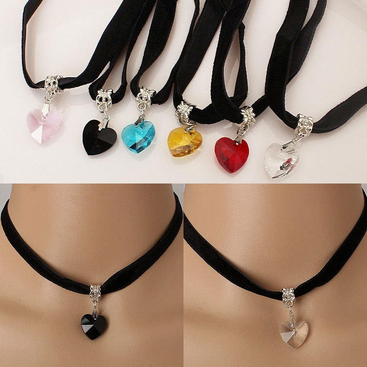 Vrouwen Fluwelen Choker Hart Kristallen Hanger Kettingen Voor Vrouwen Sieraden Vrouwelijke Zwarte Lint Ketting Party Kraag