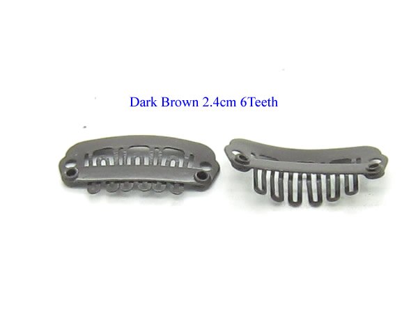 20 stk billigste 2.4cm 6 tænder små hår metal clips til hair extensions toupé clips snap clip til hår paryk skudværktøj lzh 0104: Mørkebrun