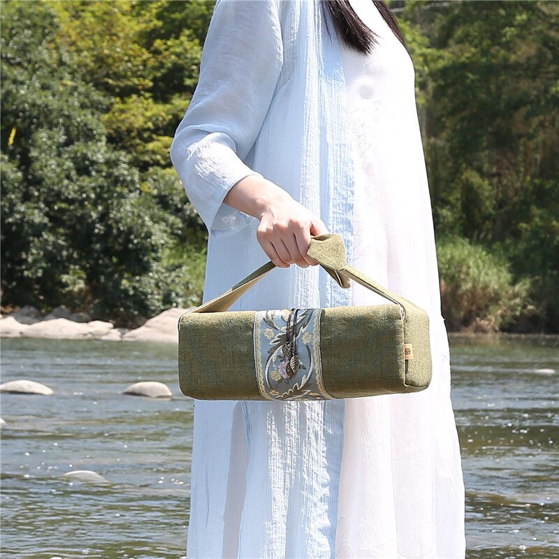 Borsa da viaggio portatile da viaggio borsa da tè per teiera tazza da tè tazza da tè in cotone e lino accessori per cerimonia del tè
