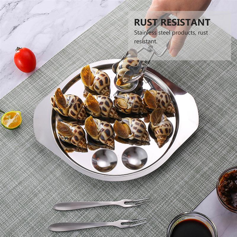 1 Set of Snail Plate Serving Plate Stainless Steel Escargot Dish Kitchen Plate
