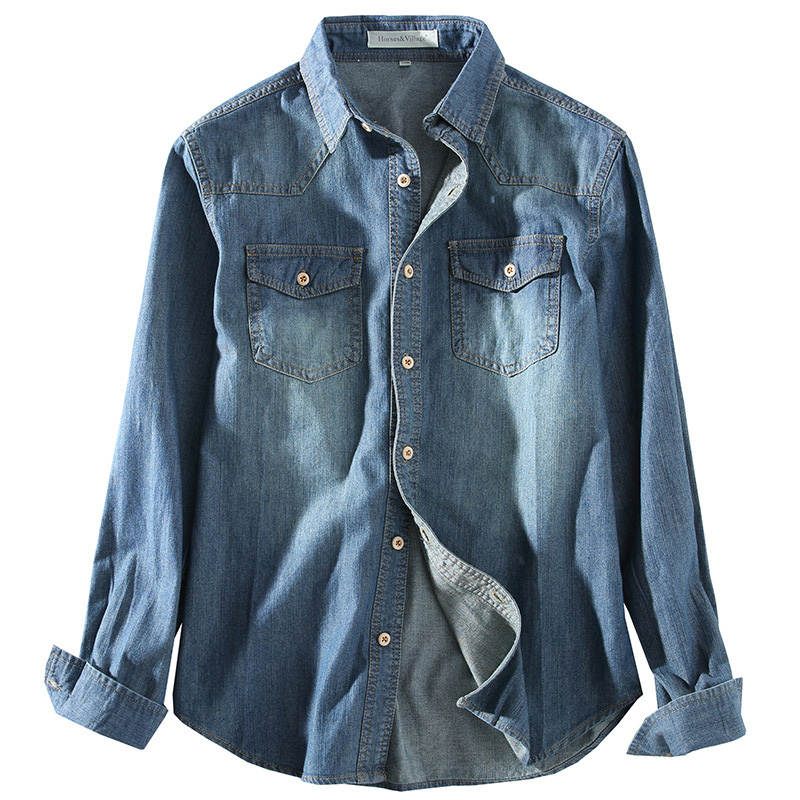 DIMUSI Mens Denim Shirt Tropical Casual Men Long Sleeve Windbreaker Shirt Male Cotton Cowboy Jean Shirts Clothing 3XL,YA934
