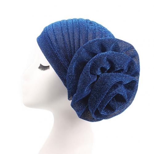 Muslim Hat Big Flower Glitter Turban Hat Muslim Indian Cap Women Head Wrap Headwear Solid Color Women's Hat Breathable: Sapphire Blue