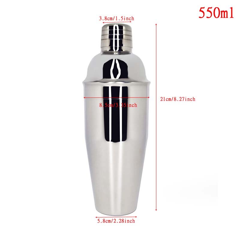 Stainless Steel Boston Cocktail Shaker Bar Set with Cocktail Recipe Booklet: 550ml Shaker