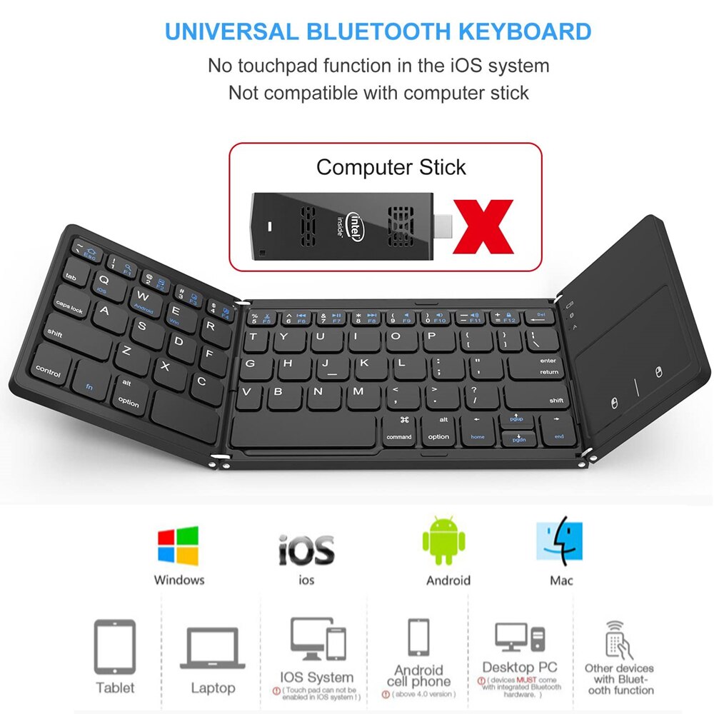 YelWong Mini Foldable Keyboard Portable Touchpad Bluetooth 3.0 Wireless Keypad for Windows Android ios Tablet iPad iPhone Xiaomi