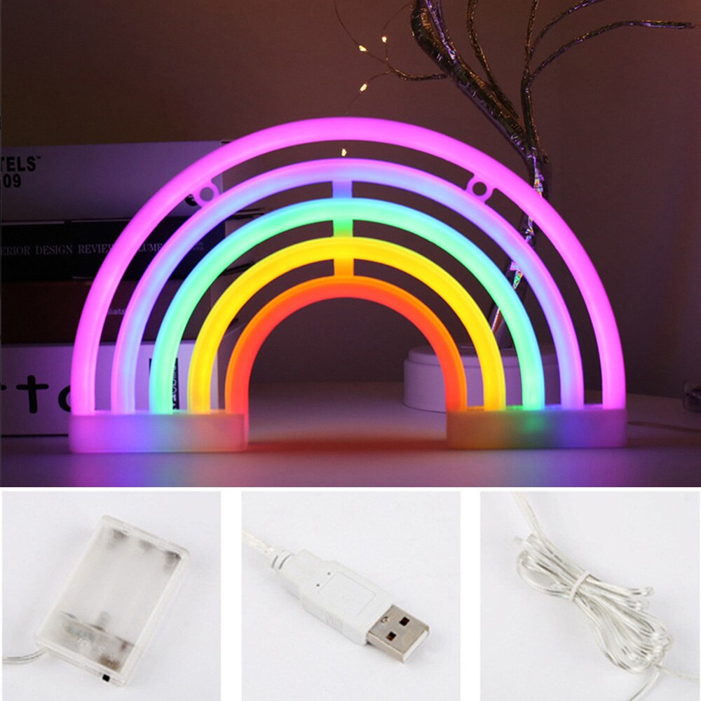 Cute Rainbow Neon Sign LED Rainbow Light Lamp LED Neon Light Warm White Wall Art Sign Lights Bedroom Decoration Party Decor