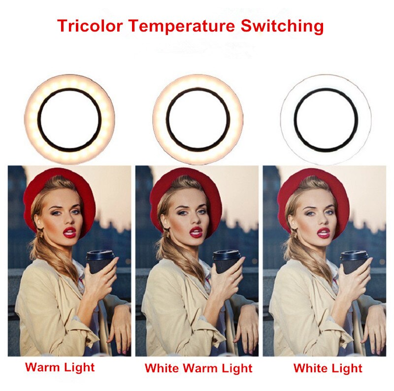 Dimmable LED Ring Light 16/20/26cm 2700k-6500k Ring Lamp Camera Phone Photography Video Makeup Lamp With Tripod Phone Clip