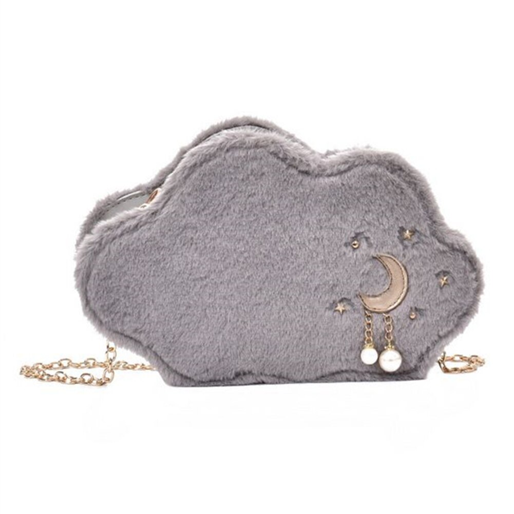 Damen-wintertasche mit niedlichem wolkenmuster, plüschtasche für damen und mädchen, umhängetasche, weiche handytasche: Grau