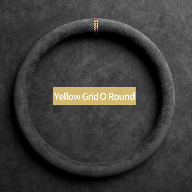 Auto Stuurhoes, Ultra-Dunne, Antislip, D-Vormige Ronde, Ademend, suede Cover Voor Alle Seizoenen Interieur Onderdelen: yellow grid O shape