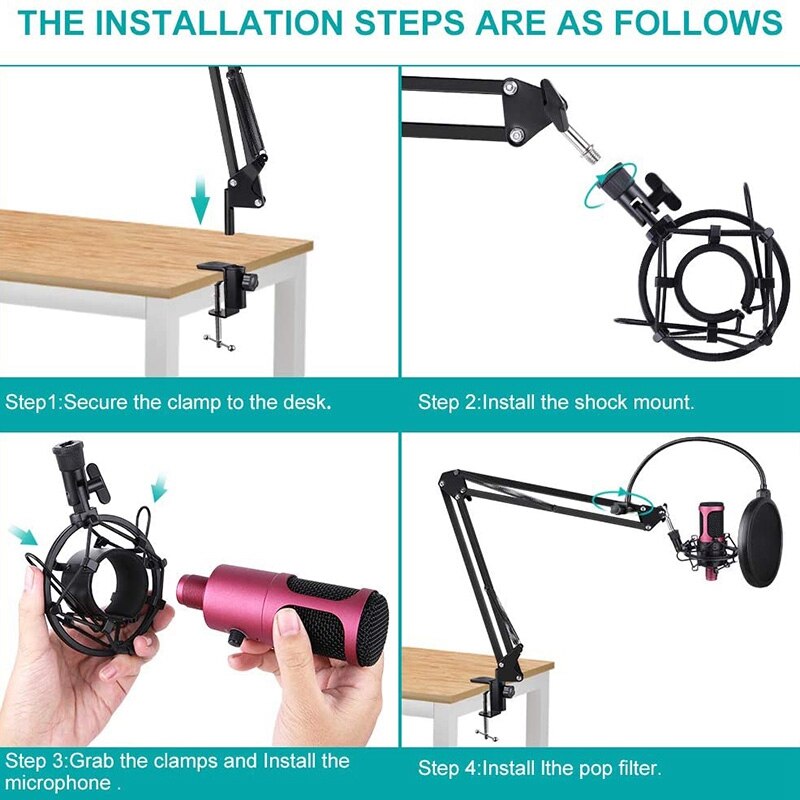 Heavy Duty Microfoon Boom Arm Stand, Verstelbare Suspension Boom Scissor Mic Stand Met Filter