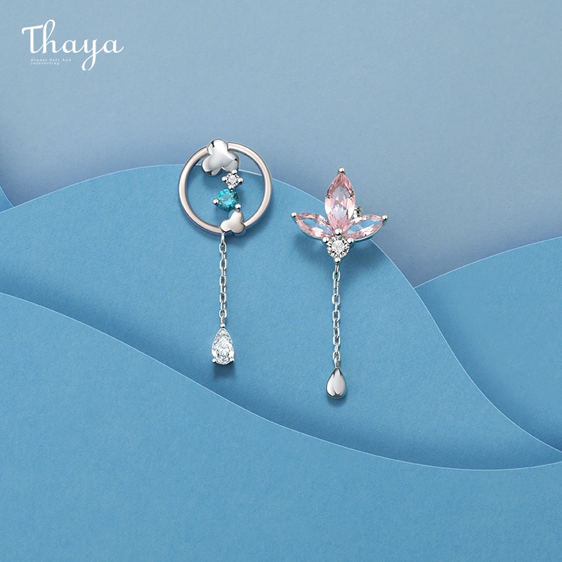 Thaya Original Silber Farbe Nieten Lotus Ohrring Rosa Zirkon Baumeln Für Frauen Ohrring Saison Serie Feine Schmuck