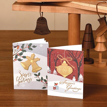 Gold Stamping Ornament Christmas Card 3D handmade Season&#39;s Greeting Invitation Card Business