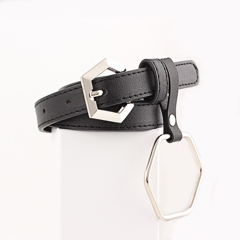 Ceinture en cuir PU pour femmes, boucle ardillon en forme de cœur, rond, Triangle, géométrique: Hexagon