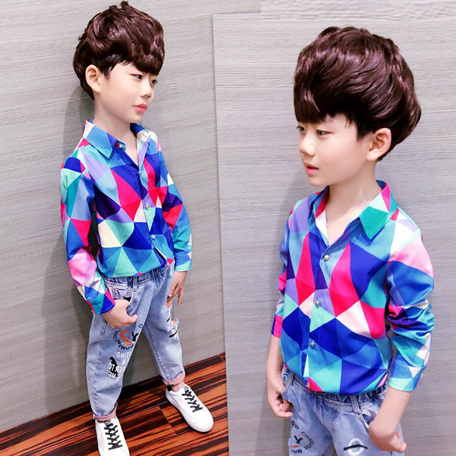 Blouse Voor Jongens Geometrische Jongens Tops Casual Stijl Kinderen Blouse Voor Jongens Lente Herfst Jongens Kleding 6 8 10 12 14