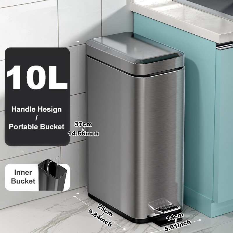 Stainless Steel Kitchen Trash Can Kitchen Garbage Bin Large Capacity Narrow Slit Recycling Trash Can with Lid: 10L