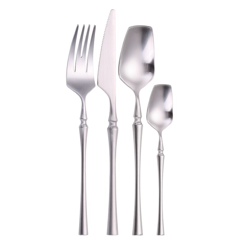 Matte Gold Cutlery Set 4 Pieces Spoons Forks Knives Flatware Cutlery Sets 18/10 Stainless Steel Cutlery Set Golden Tableware Set: silver 4pcs
