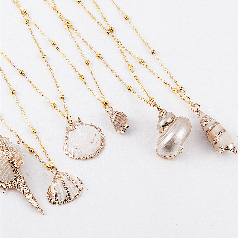 Mode Vrouwen Shell Strand Zee Hanger Choker Gouden Ketting Lange Ketting Sieraden Kerstcadeau Gouden Ketting