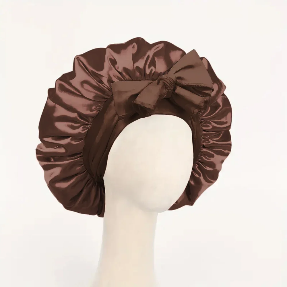 Gorro de satén Gorro de seda Bonne ajustable para dormir Gorro para el pelo con banda para atar Gorros para mujeres y hombres: Marfíl