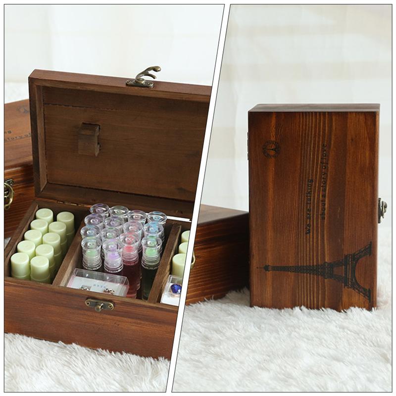 1Pc Household Storage Container Sundries Box Wooden Needlework Box Home DIY Sewing Tool Storage Box (Coffee)