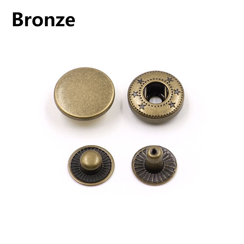 10 Sets 10-20mm Copper Material Four Buckle Pack Metal Press Studs Sewing Button Snap Fasteners Sewing Leather Craft Clothes Bag: Bronze Color / 15mm
