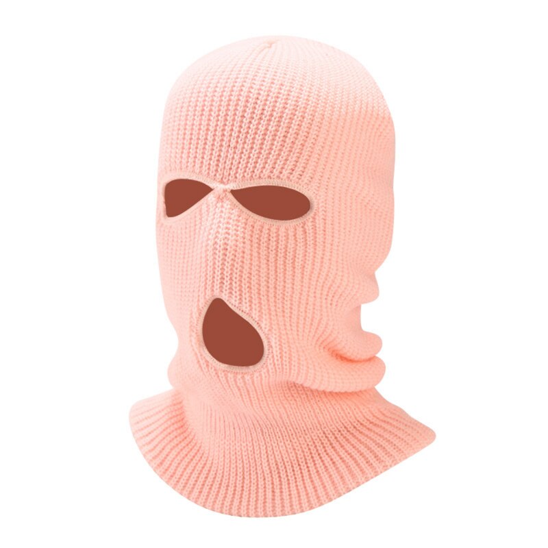 2021New 3-Hole Knitted Full Face Cover Ski Mask Winter Balaclava Warm Knit Full Face Mask For Outdoor Sports: pink