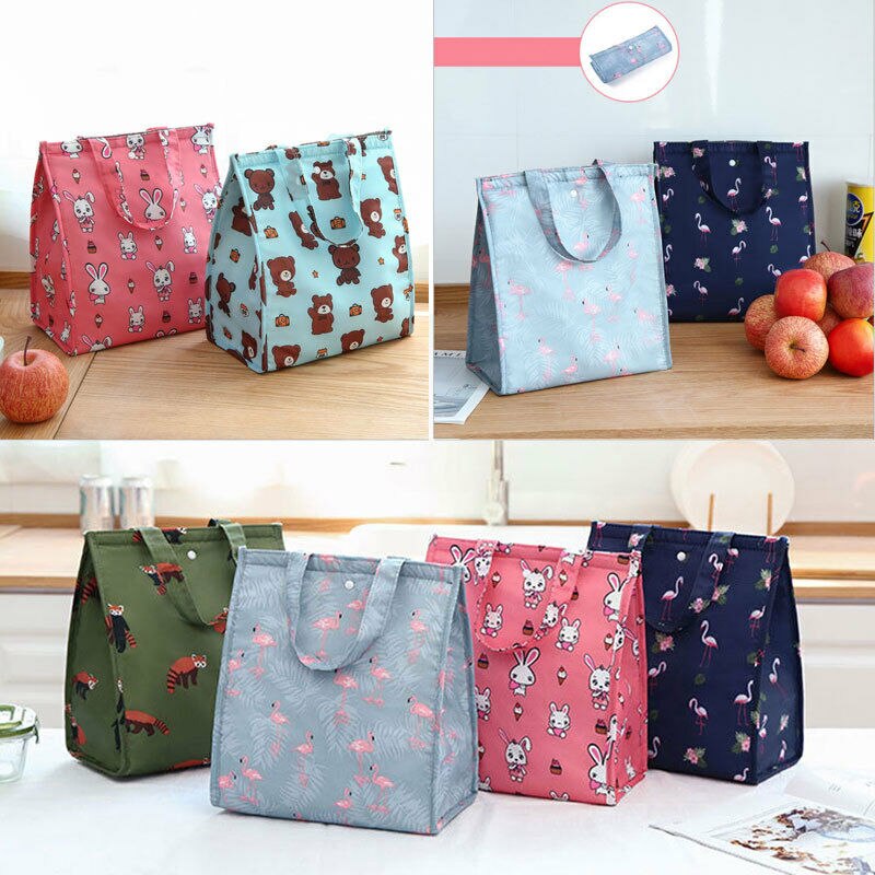 Bolsa térmica de lona con aislamiento térmico Unisex, bolso de almacenamiento de alimentos portátil con estampado Floral de dibujos animados, Oxford