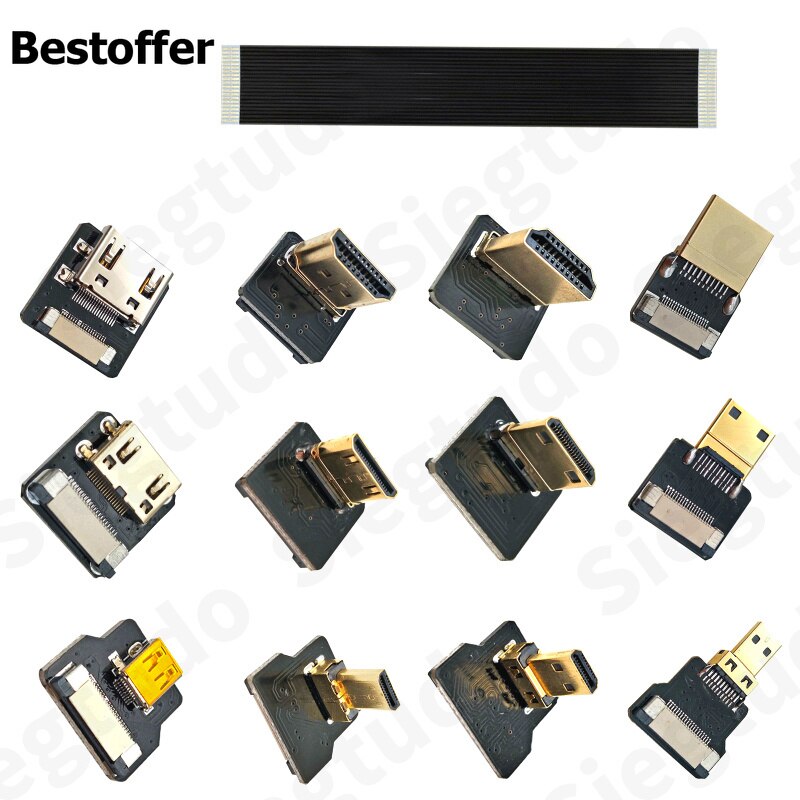 FPV Micro Mini HDMI 90 Degree Angled Adapter FPC Flat Cable Pitch 20pin Plug Connector