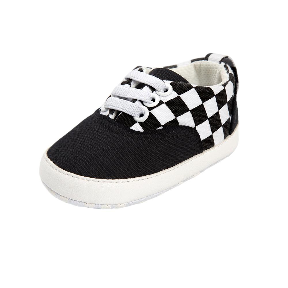 Geruit patroon gestreepte babyschoentjes eerste loopschoentjes comfortabele babyschoentjes met zachte onderkant: Zwart / 2