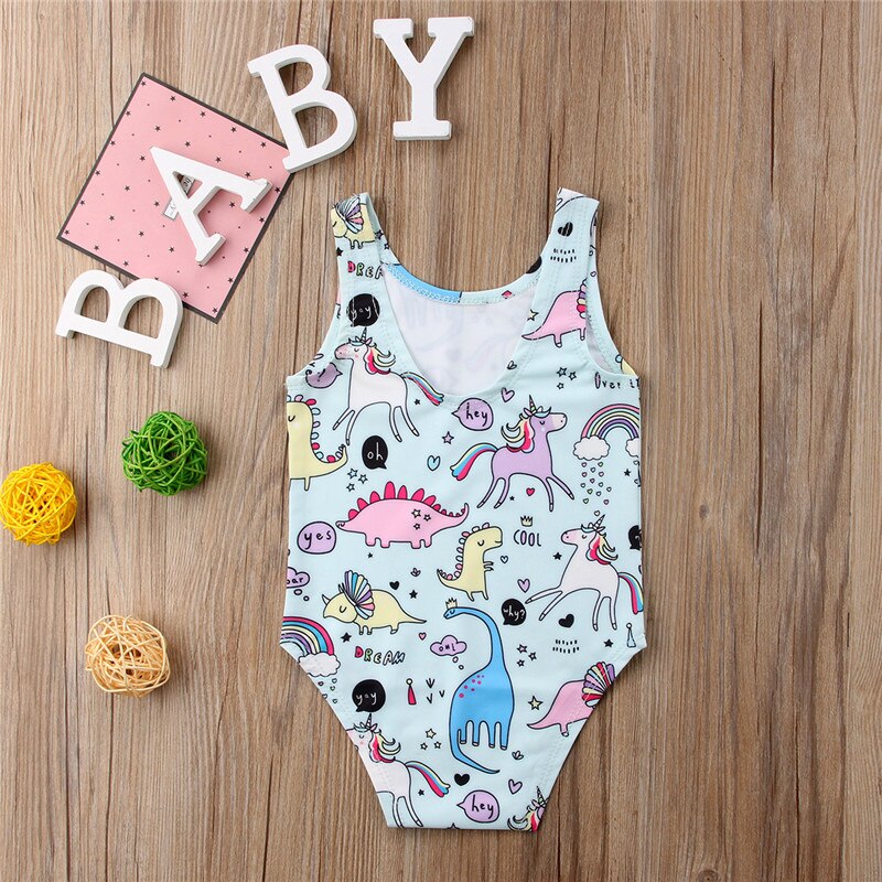 Summer Children Kids Baby Girls Bikini One-piece Sleeveless Unicorn Print Swimwear Infant Girls Beachwear Swimsuit Swimming