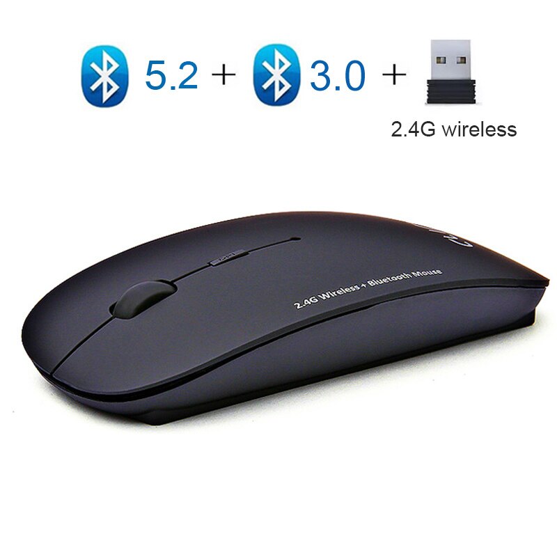 Mouse 3 em 1 sem fio 2.4ghz, ergonômico, com bluetooth, ótico, fino, para macbook, laptops e computadores: Dual mode Black