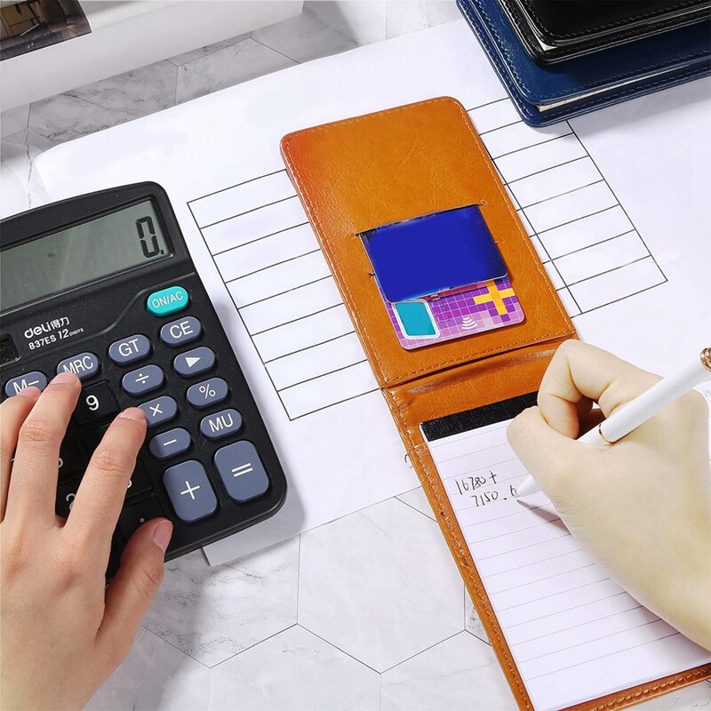 Pocket Notepad Set 3.5X5.5in Portable Business Notepad with 50 Inner Pages and 6 Notepad Replacement,Black+Brown+Blue