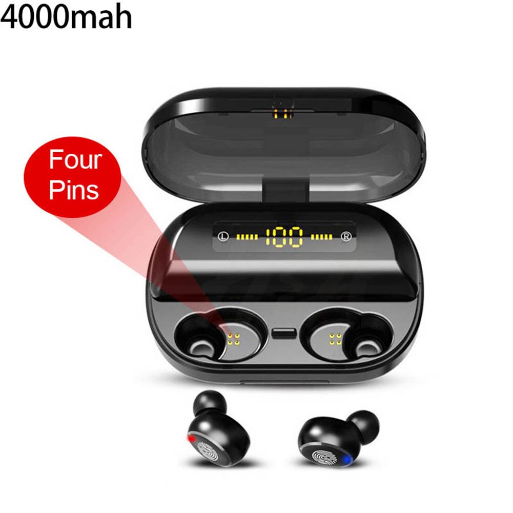 V11 TWS 5.0 Bluetooth 9D Stereo Earphone Wireless Earphones IPX7 Waterproof Earphones Sport Headphone With 4000mAh Power Bank: Black 4000mAh