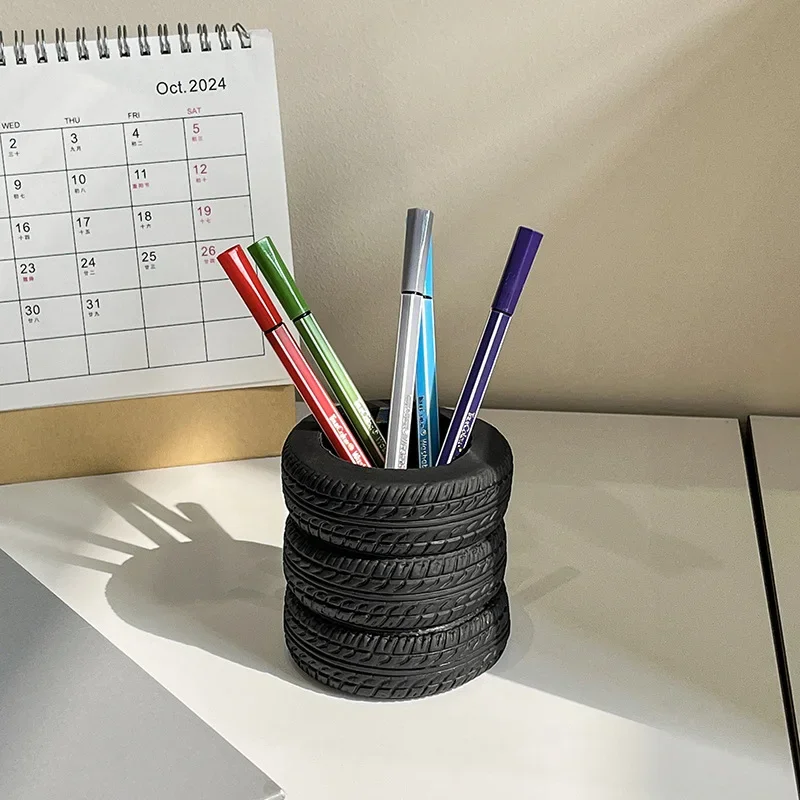 Tire Shaped Pen Holder - Unique Office Desk Organizer Office Supplies Desktop Multifunctional Storage Decorations