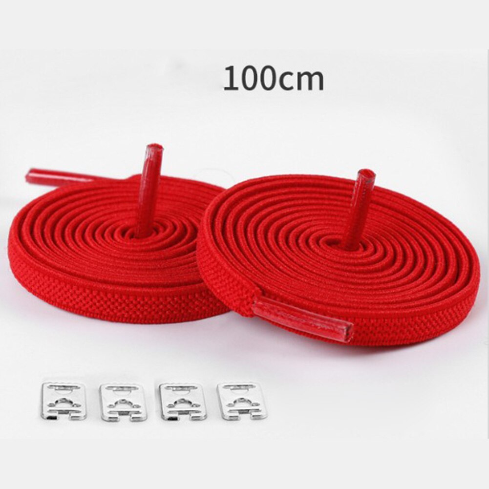 1 par 100cm uden binde elastiske snørebånd strækbare gummisnørebånd voksne børn hurtige og nemme sneakers elastiske snørebånd cordones: Rød