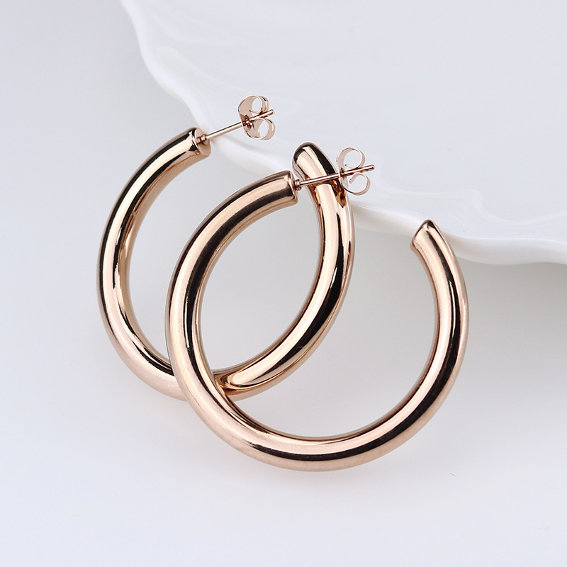 Pendientes de aro dorados de gran tamaño para mujer, arete sencillo y grueso de acero inoxidable, estilo Punk, hip hop, joyería Brincos 2022: 25mm / Rose Gold Color