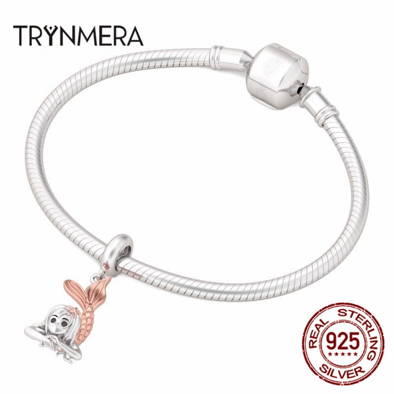 Trynmera Sterling Zilver 925 Sieraden Mermaid Meisje Sterling Zilveren Hanger Charm Sterling Zilveren Armbanden Diy Sieraden TA059