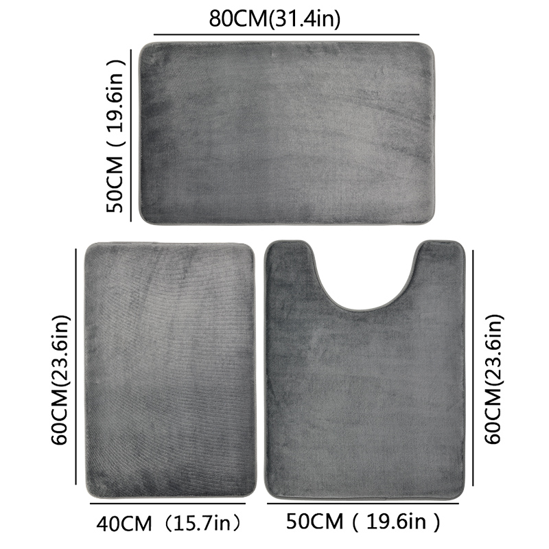 Inodoro de tres piezas, tapete de baño, tapete de ducha, tapete absorbente de baño, alfombra antideslizante, suave y cómodo, cuarto de lavado.: Gris oscuro