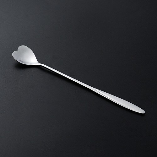 Långt handtag omrörning kaffesked rostfritt stål sked hem japansk söt kronblad efterrätt skedar gyllene hjärtformade: Hjärtsilver