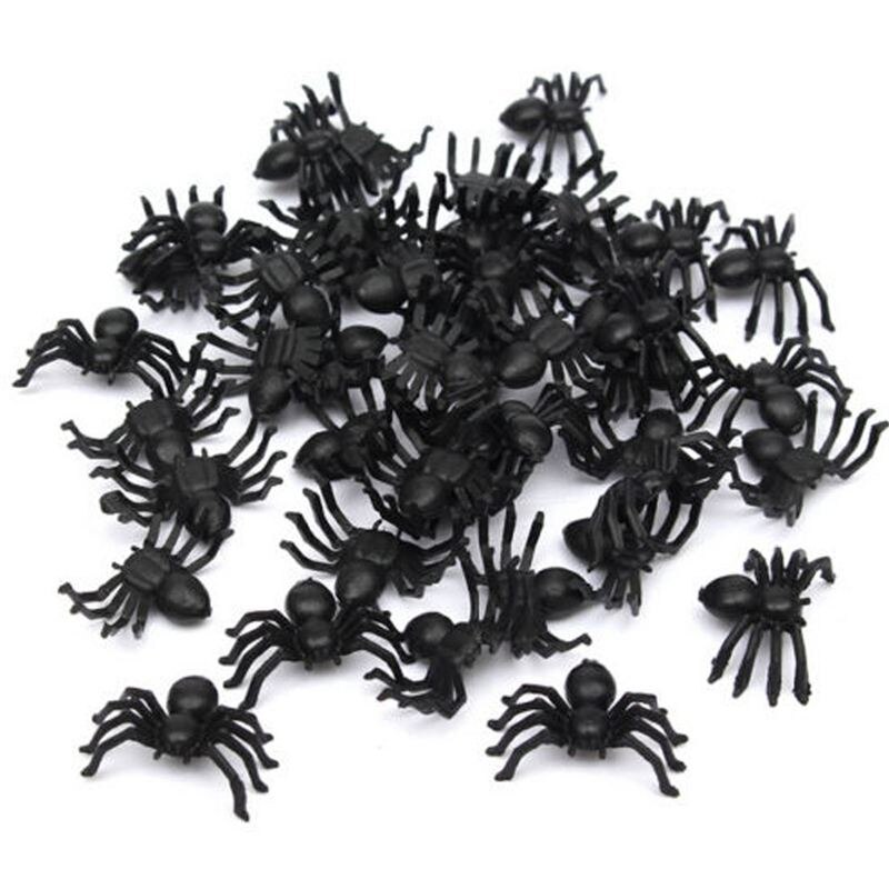 50x Plastic Zwarte Spin Truc Speelgoed Halloween Spookhuis Prop Decor: Default Title