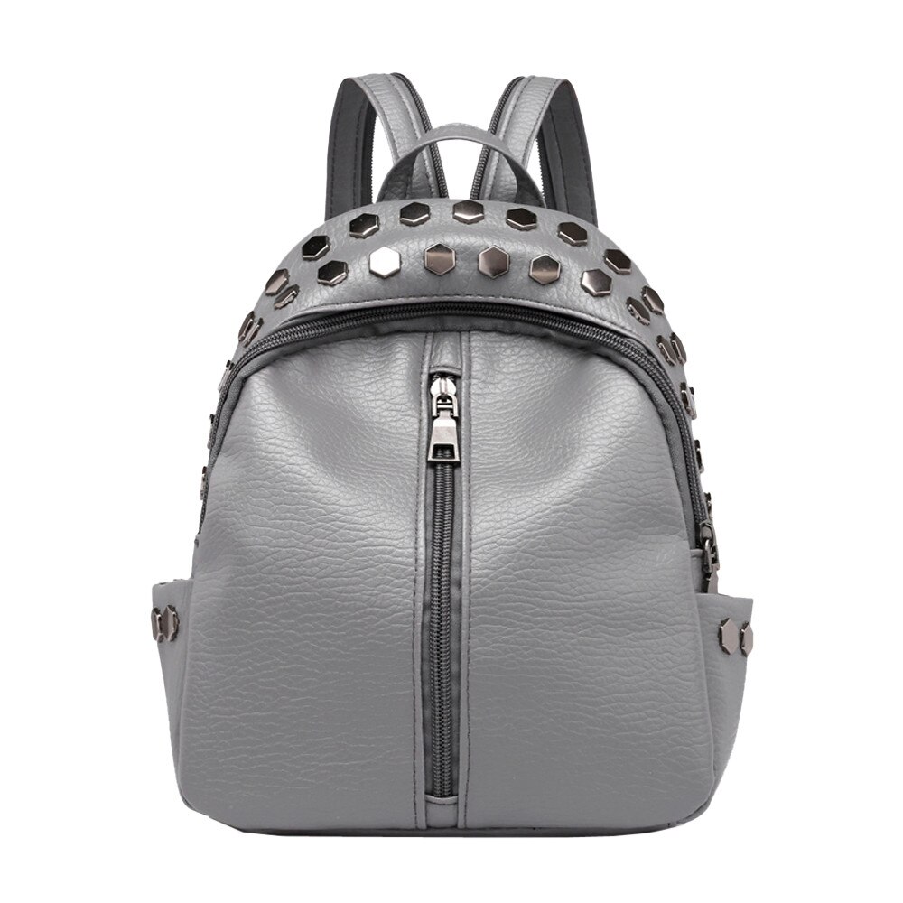 38 Mochila de cuero para mujer, Mochila de cuero con tachuelas Vintage para mujer, mochila escolar de viaje, mochila de gran capacidad para viaje: Gris