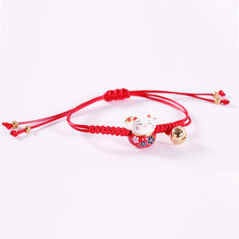 Pulsera ajustable con de gato de la suerte para mujer y niña, brazalete colorido hecho a mano, con borlas, de cumpleaños, Maneki Neko: B1