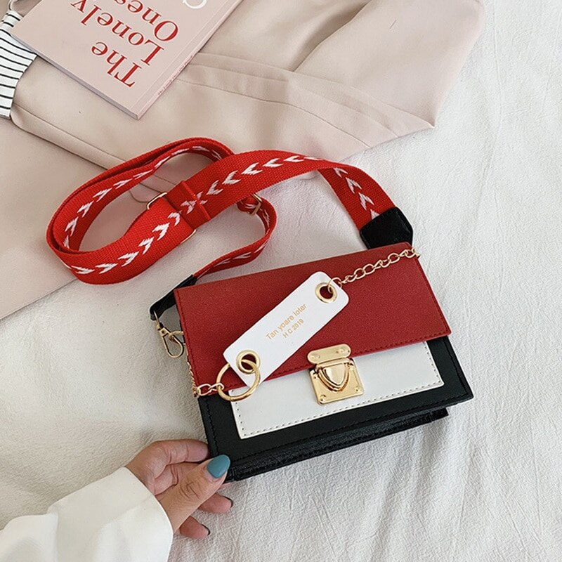 Contrast Color Leather Crossbody Bags For Women Travel Handbag Simple Shoulder Simple Bag Ladies Cross Body Bag: red