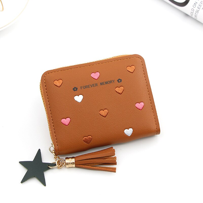 Women's Mini Wallet Candy Color Cute Coin Purse Card Package Wallets Heart-shaped Embroidery Women Short Wallet Multi-function: B-8