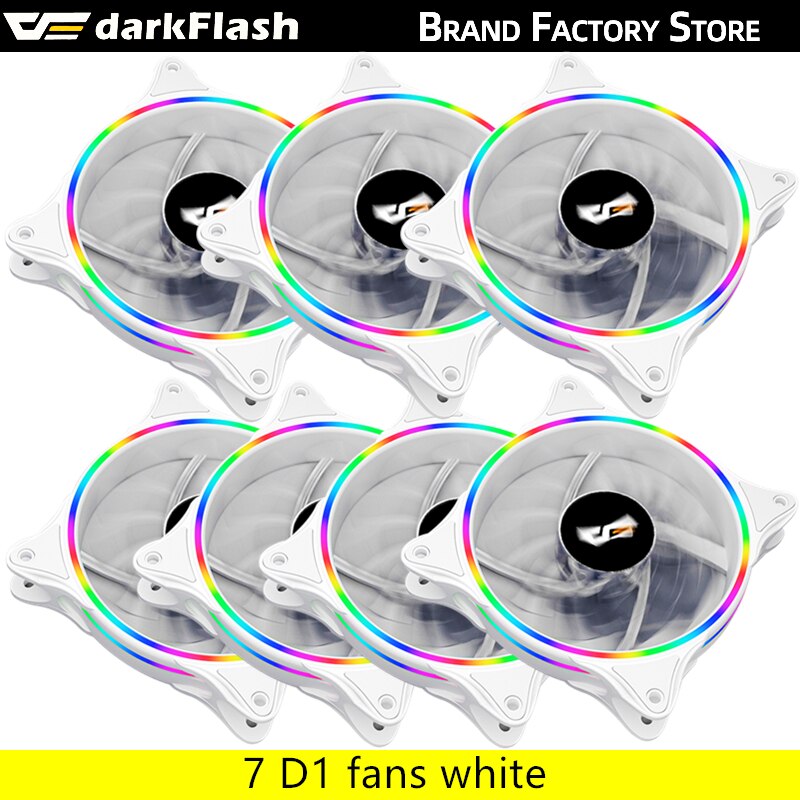 Darkflash D1 120Mm Pc Computer Regenboog Led Fan 12Cm 4pin Desktop Pc Computer Wit Koeler Stille Case Rgb fan Cooling Fans: 7 fans white