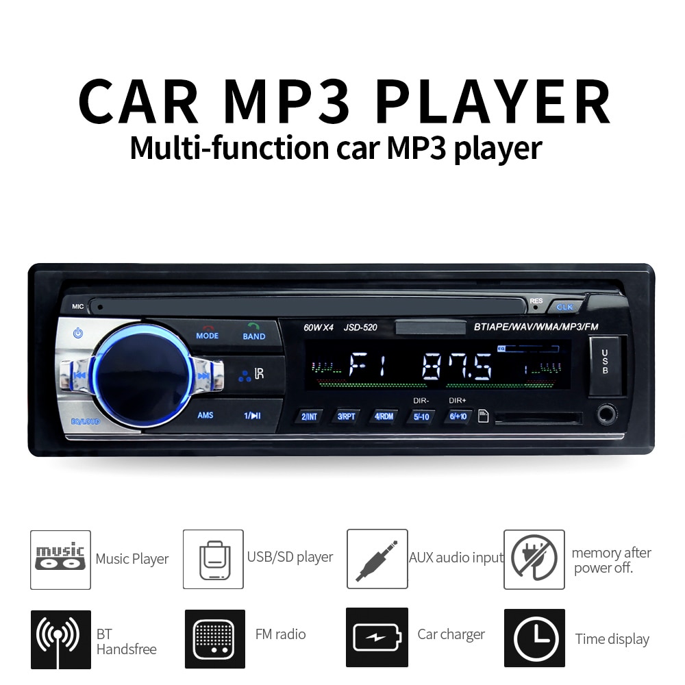 Car Radio Autoradio 1 Din Bluetooth SD MP3 Player Coche Radios Estereo Poste Para Auto Audio Stereo Carro Samochodowe Automotivo