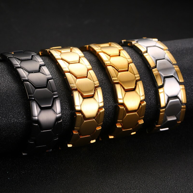 Winterse voetbalstijl armband voor heren goudkleurige energie germanium magnetische armband heren roestvrijstalen schakelarmbanden